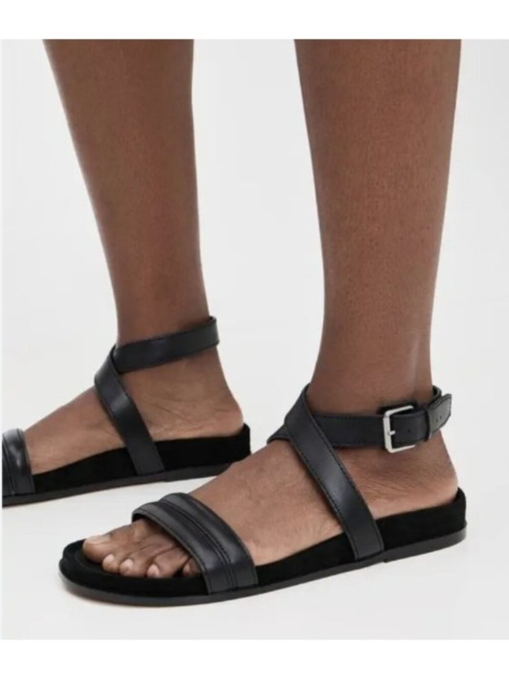 Madewell The Caro Black Leather Ankle Wrap Flat Sandals Size 8.5